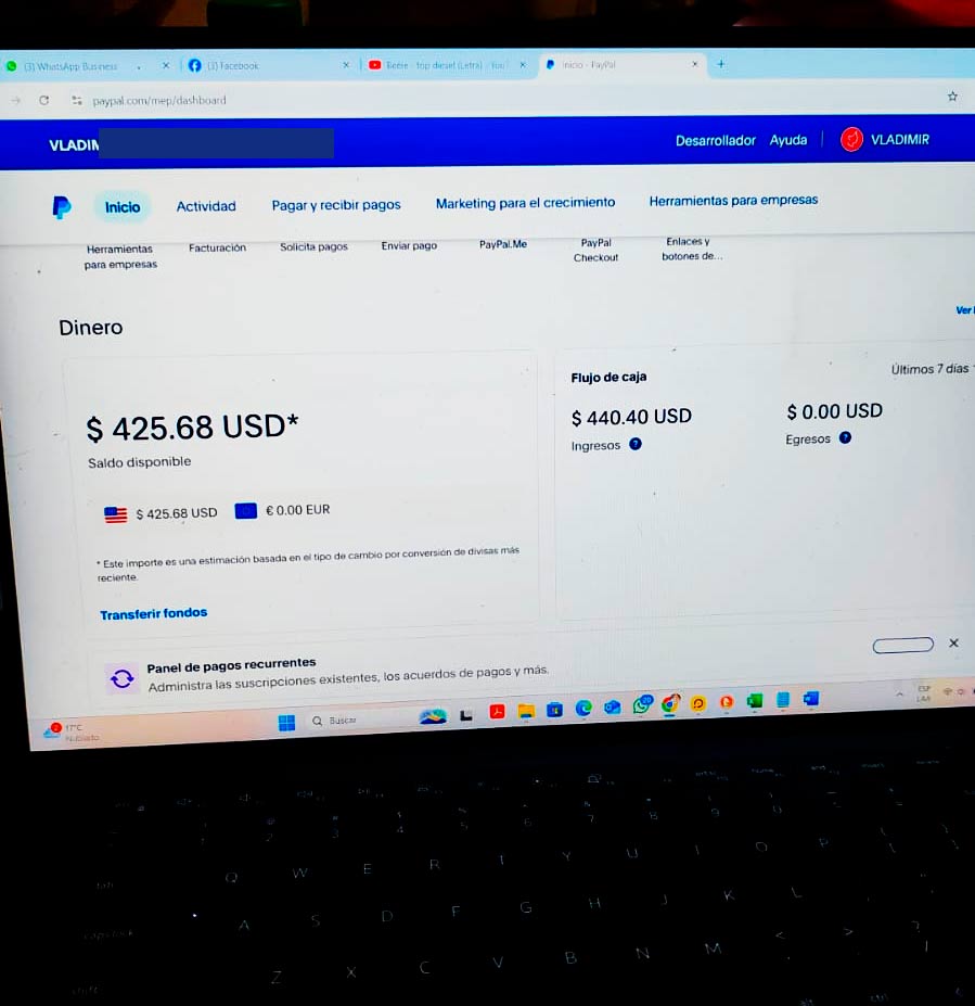 Ubicación de la sección Cartera en PayPal